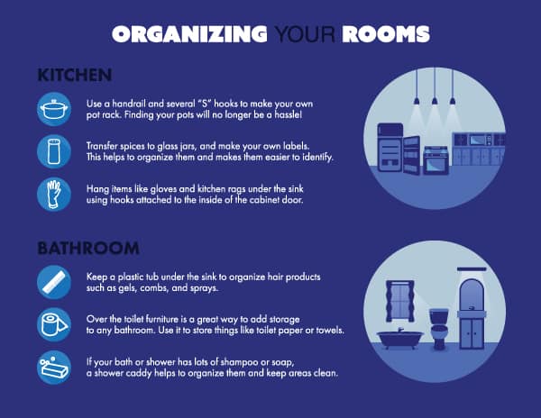 tips for organizing the kitchen and bathroom 